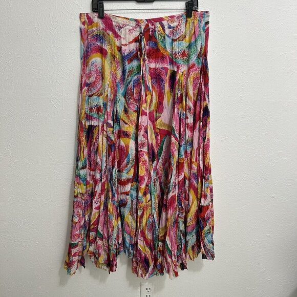 VTG 90s Sandy Starkman Pink Colorful Pleated Maxi Skirt XL Bohomian Artsy Gypsy - Picture 1 of 13